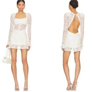 For Love and Lemons Cleo Mini Lace Dress in Ivory  Size XL NWT